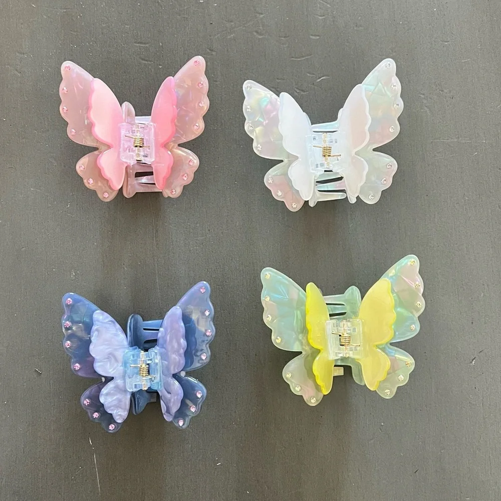 Light Purple Blue Marbled Double Wing Tier Butterfly 2.5" Lobster Claw Hair Clip - Picture 5 of 7